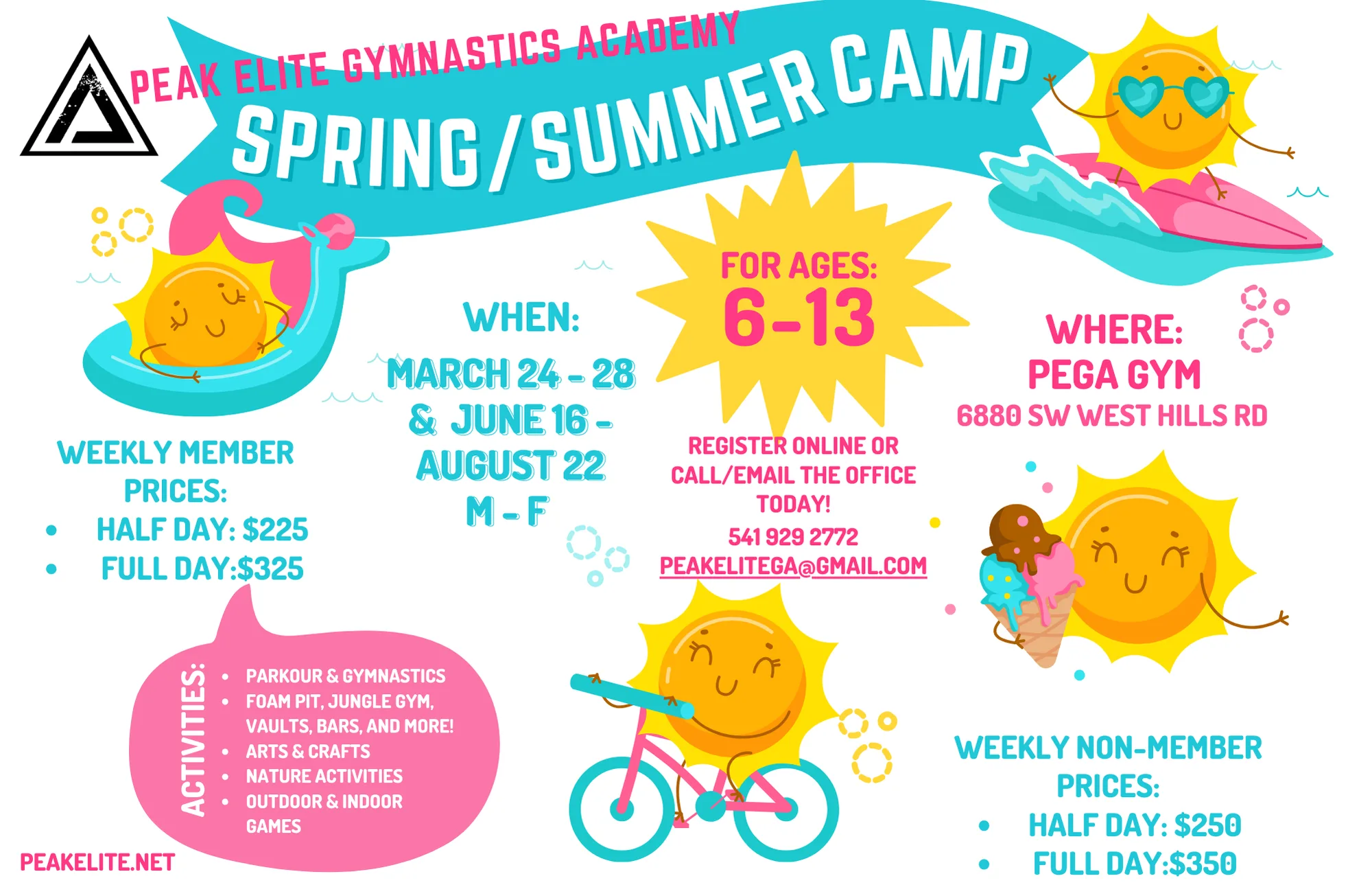 PEGA summer camp flyer